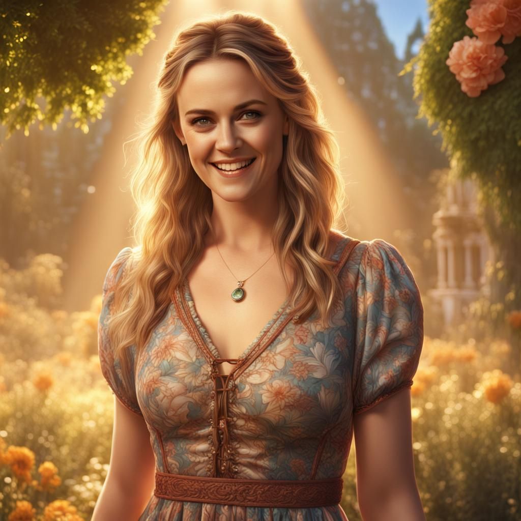 Radiant Alicia Silverstone in Summer Dress: Digital Art