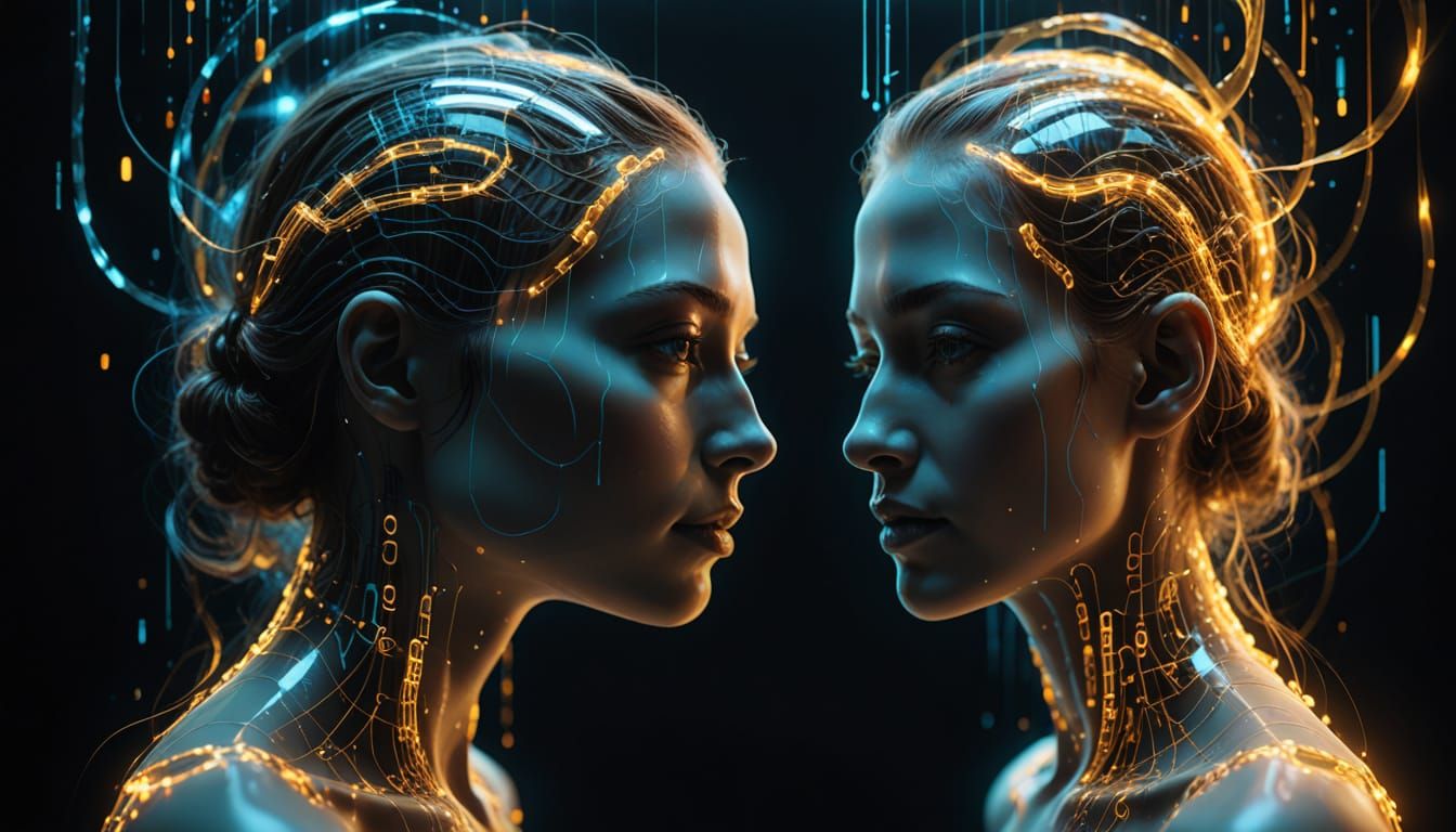 Surreal Digital Double Exposure of Heads with Binary Code