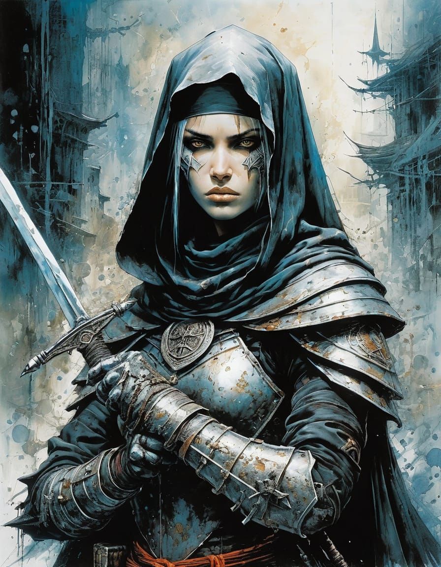 Warrior Nun in Abstract Art Style