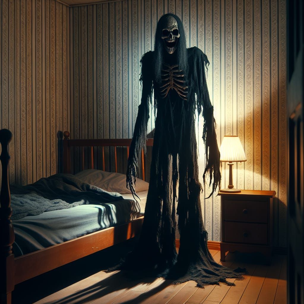 Ominous Sleep Paralysis Creature in Dark Room