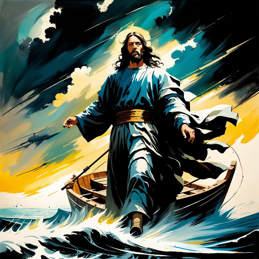 Jesus Walks on Water in Stormy Galilee