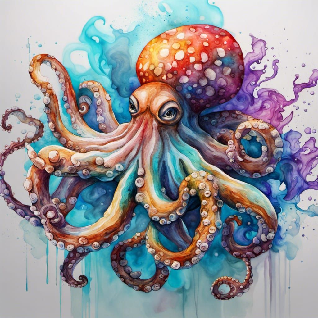 Watercolor Splash Octopus