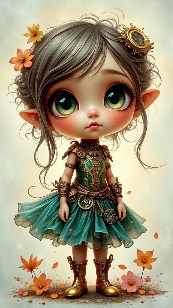 Steampunk Inventress in Delicate Watercolor