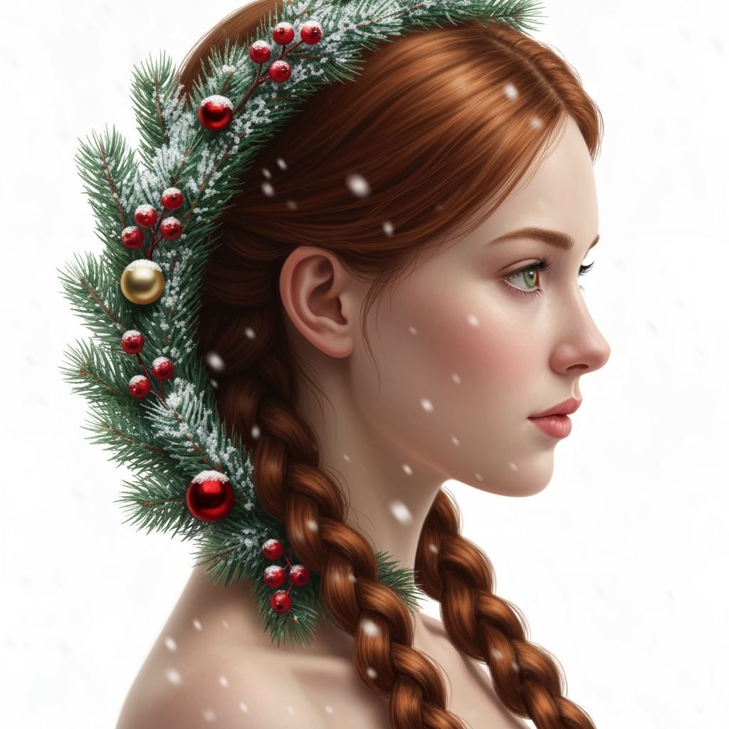Auburn Haired Woman with Festive Christmas Wreath