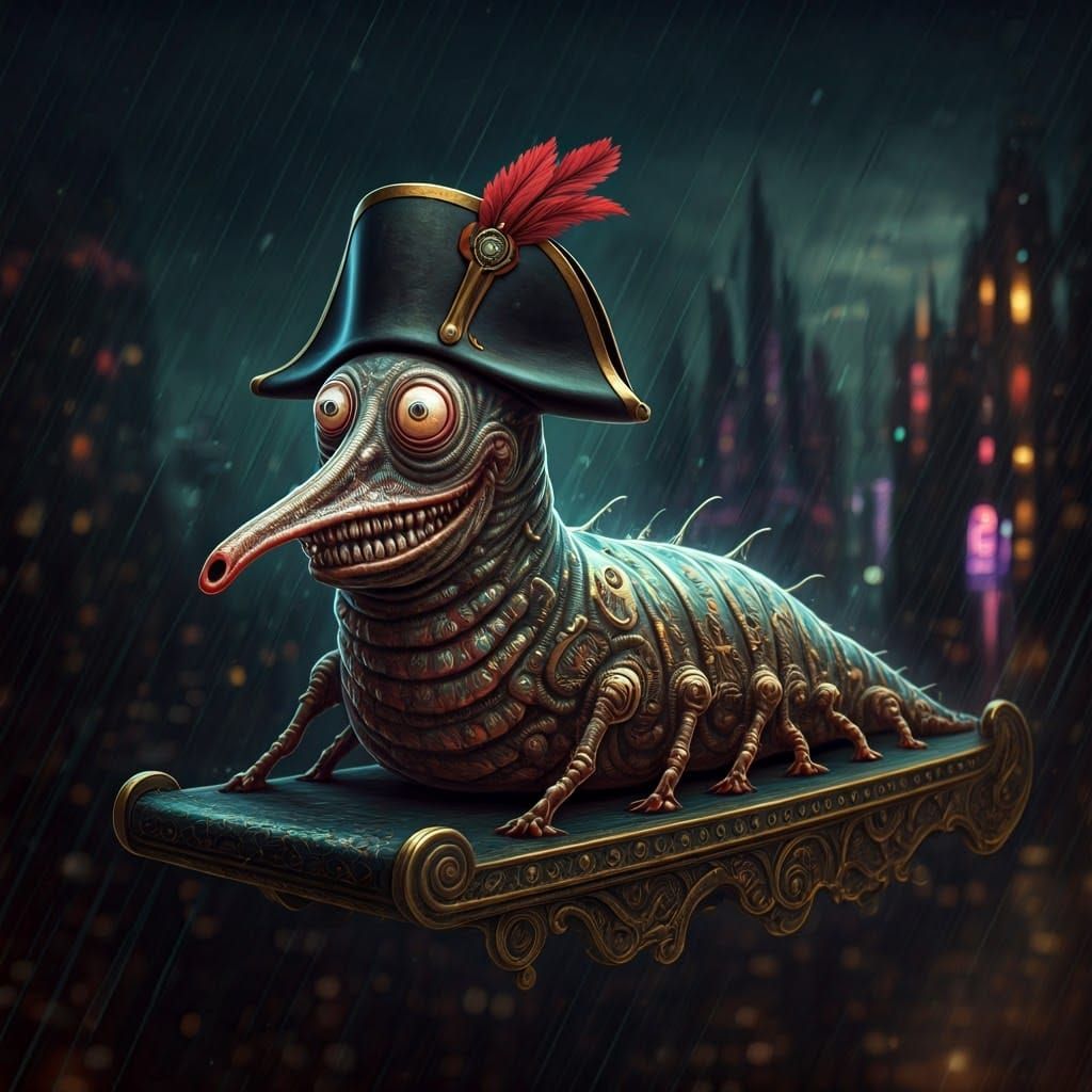 Cyberpunk Slug Devil Rides Mechanical Litter