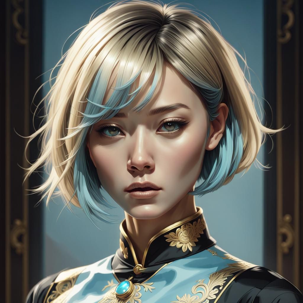 Elegant Asian Woman Portrait in Art Nouveau Style