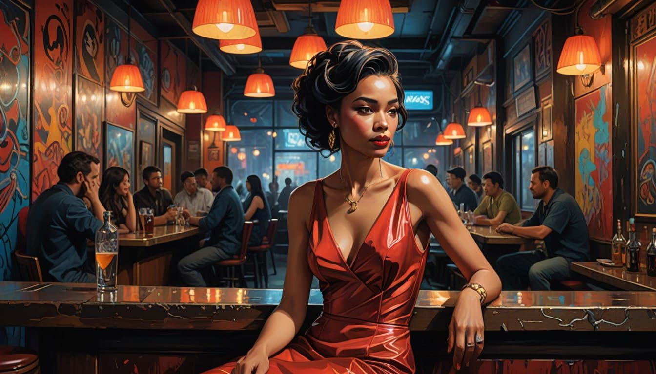 Elegant Woman at Smoky Jazz Bar, Underworld Vibes