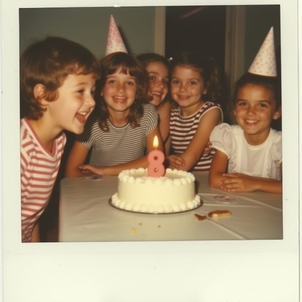1980s Birthday Party in a Faded Polaroid