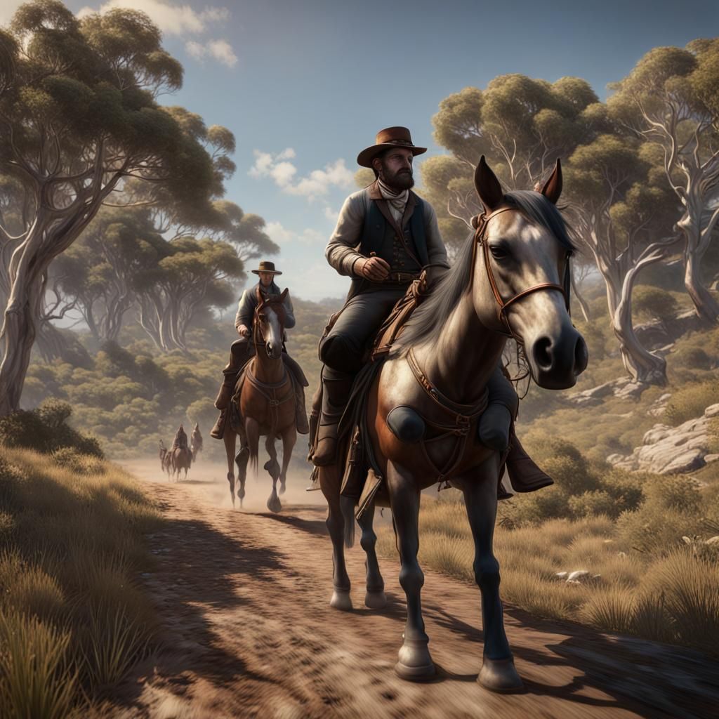 Australian Bushranger Rides Out of Town