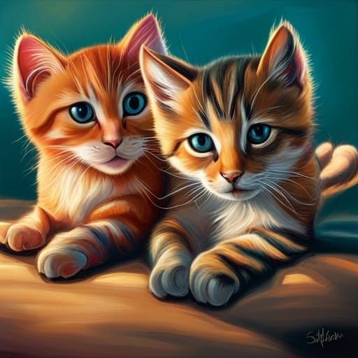 Hyperrealistic Kittens in Colorful Splash Art Style