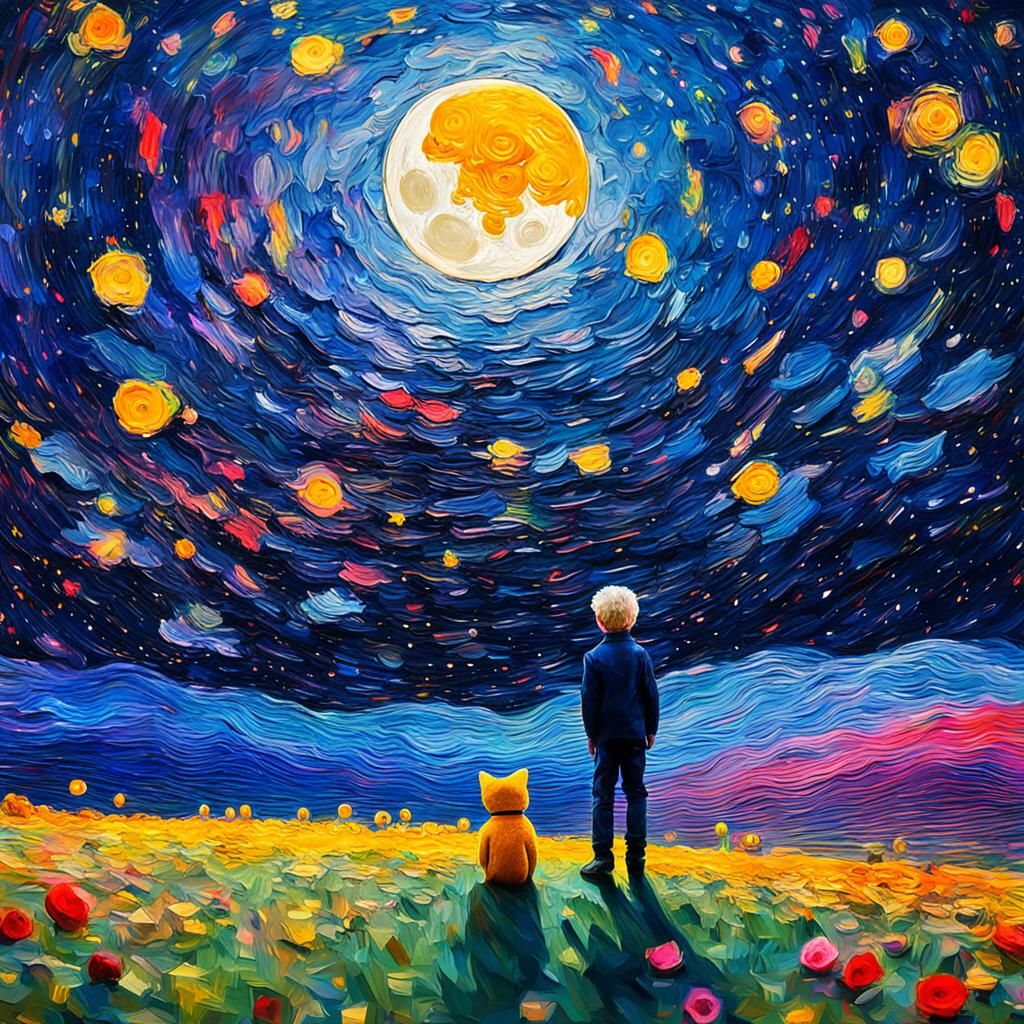 Abstract Photo of Little Prince Under Starry Night