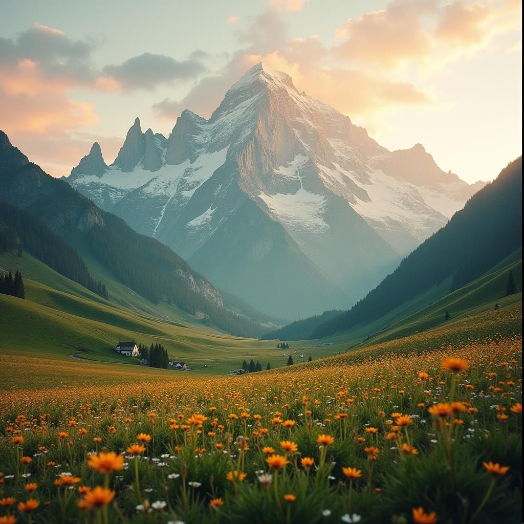 Sunrise Over Emerald Mountain Meadows: A Cinematic View