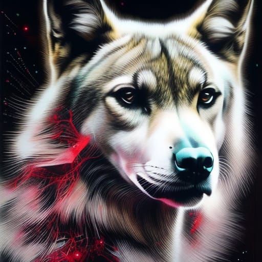 Elegant Furry Dog Portrait in Ornate Style