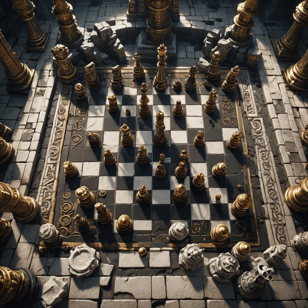 Ornate Chessboard in Mystical Ancient Temple