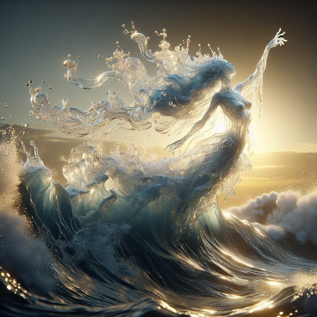 Ethereal Water Spirit Emerges from Ocean Wave