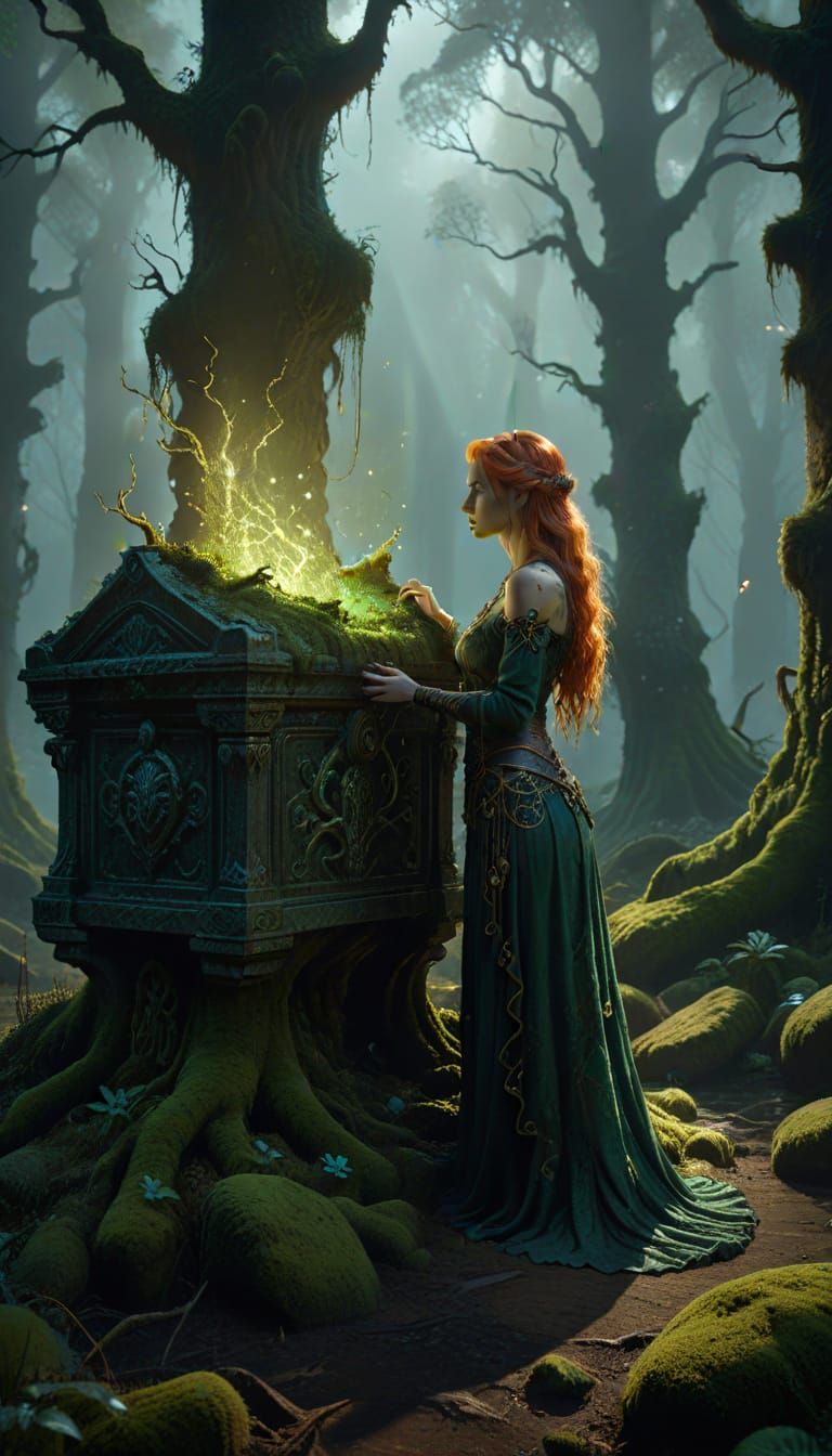 Ethereal Woman in Bioluminescent Forest: Digital Art