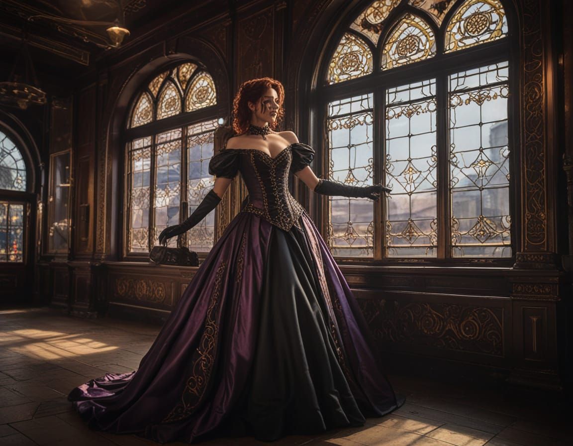 A woman stands confidently, adorned in an exquisite black la...