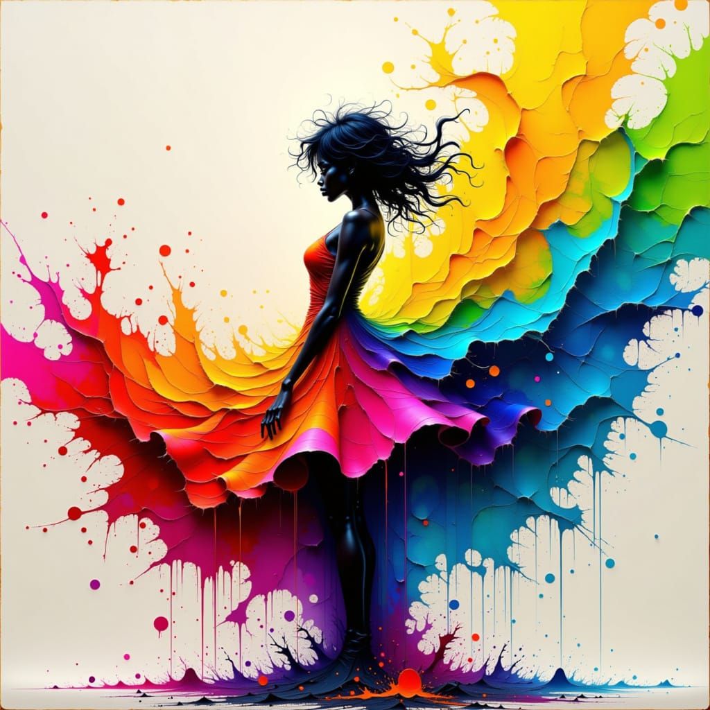 Dynamic Figure Dancing with Splatters in Vibrant Art Style
