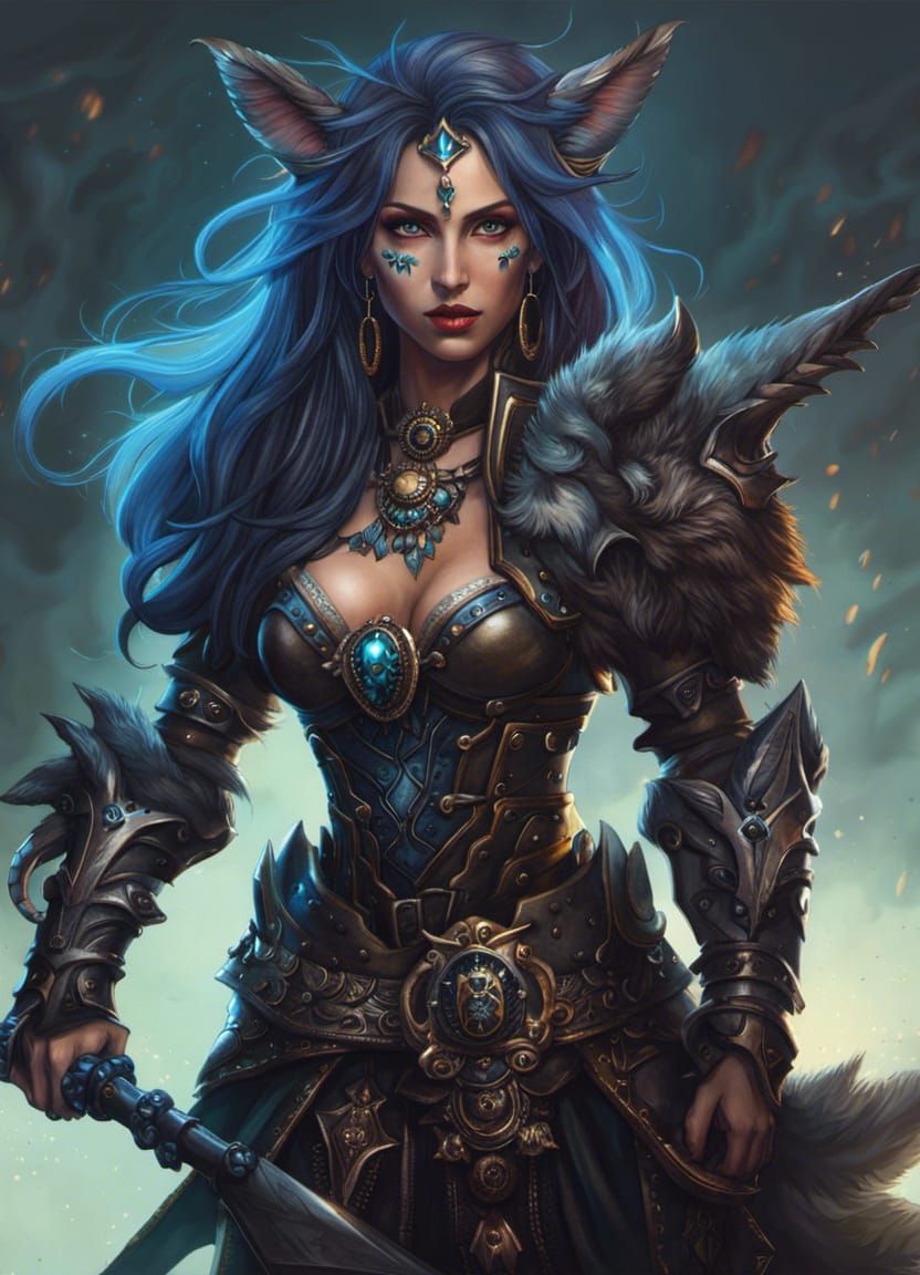 Half Werewolf Vampire Necromancer in Gothicpunk Style