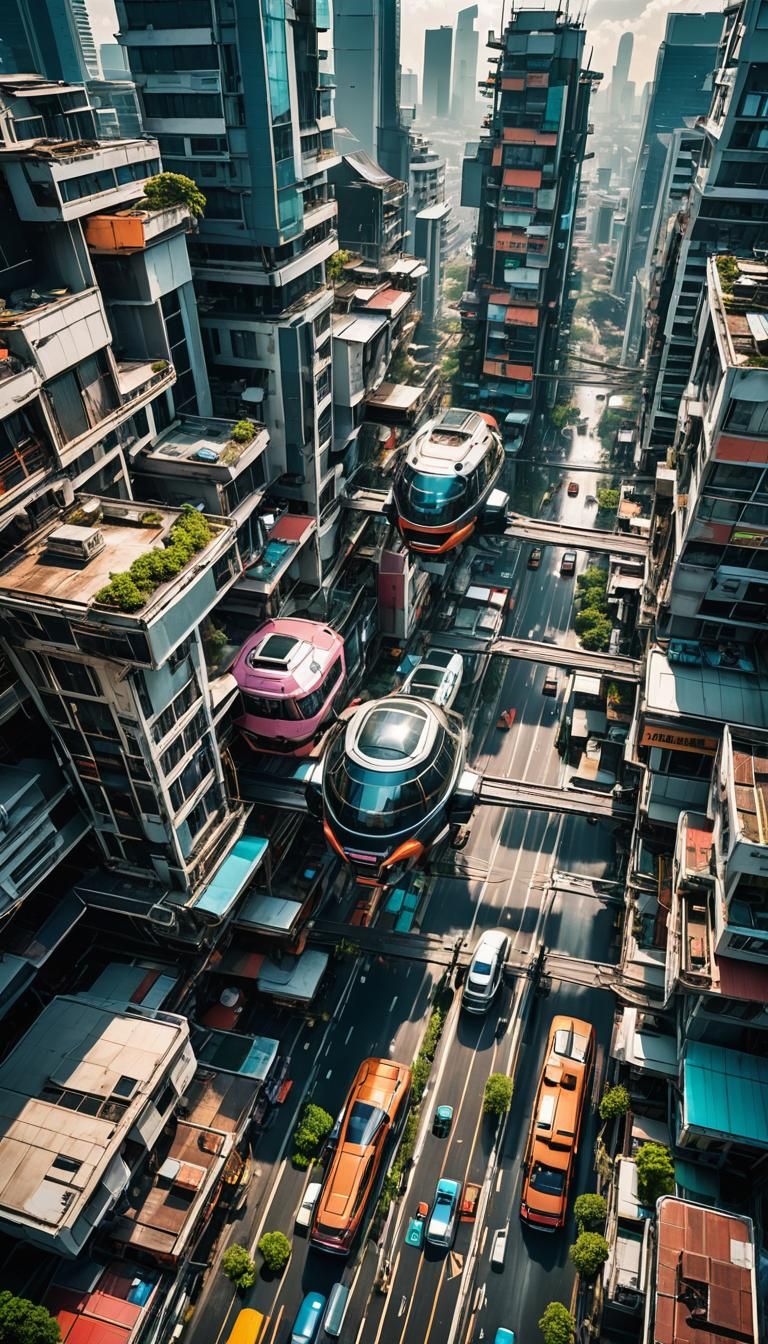 Futuristic Cyberpunk Bangkok Streetscape in 9999