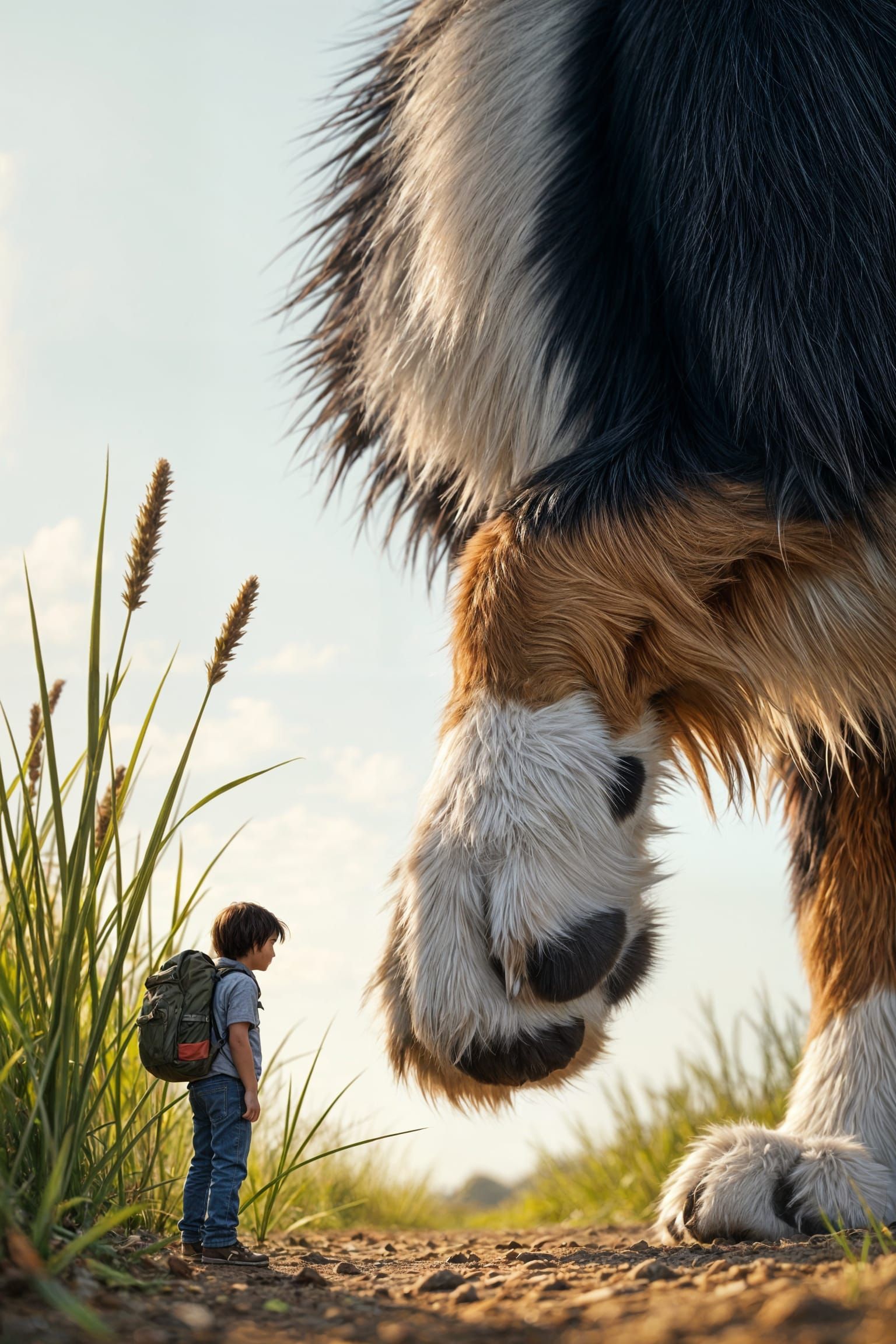 Tiny Person vs. Giant Dog Paw: Hyperrealistic Digital Art