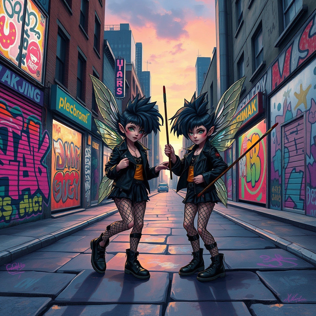 Punk Pixies Create Graffiti Art in Neon Cityscape