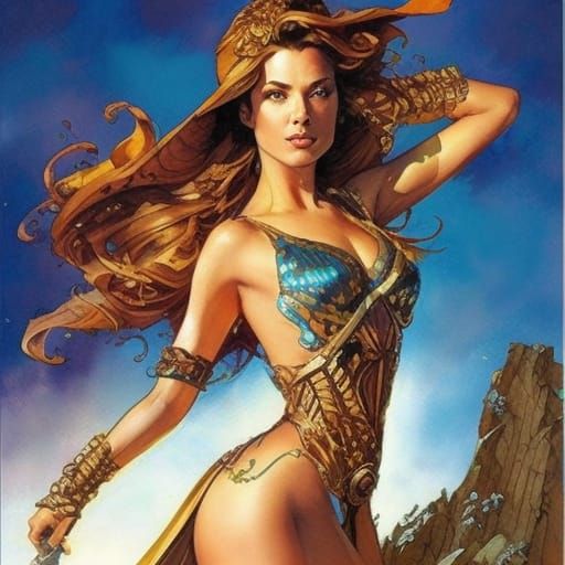 Fantasy Warrior Portrait with Longbow in Gouache Style