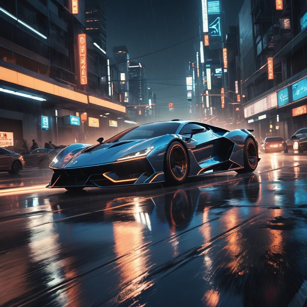 Futuristic Supercar Concept Art on Neon Highway