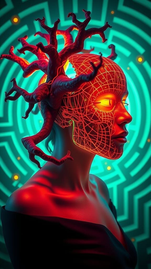 Surreal Neon Growth in Optical Illusion Style