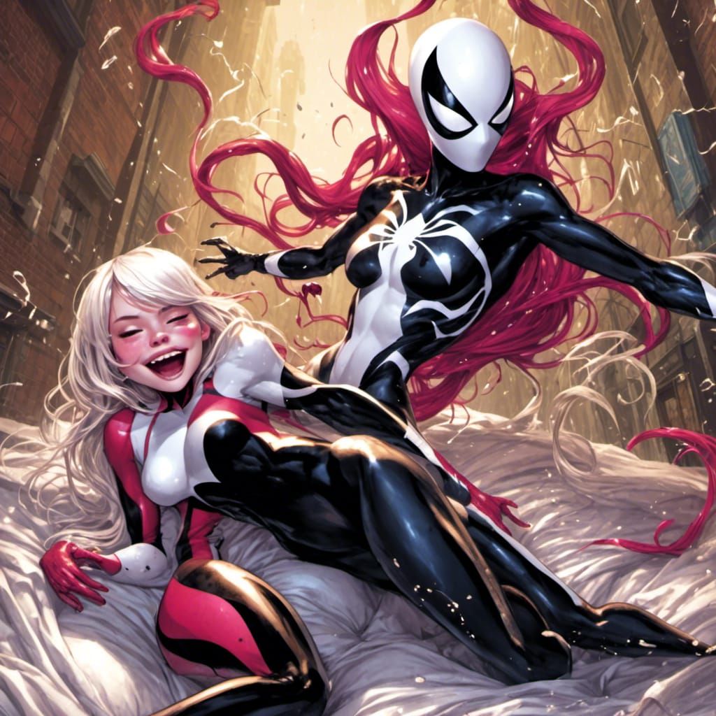 Spider Gwen Giving Birth: Stylized Character Transformation