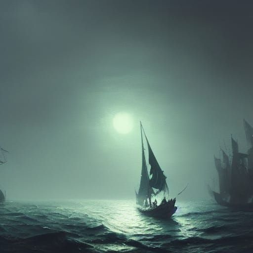Eerie Voyage: Old Sailor in Foggy Seas