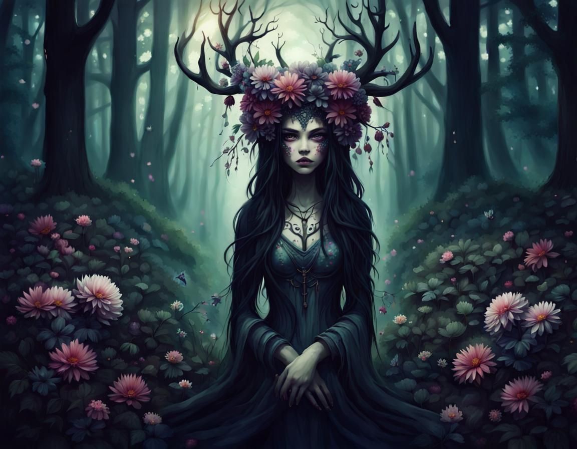 Enigmatic Forest Spirit with Floral Adornments