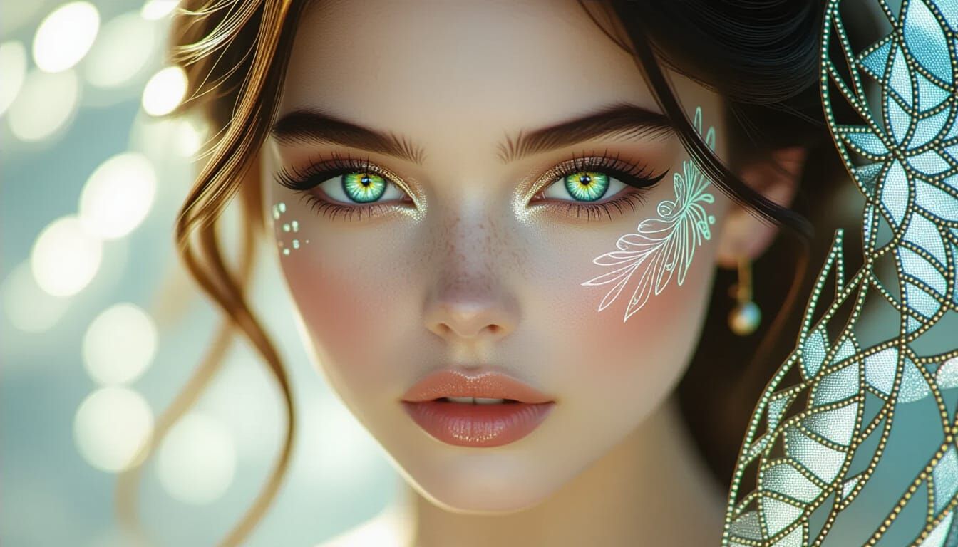 Ephemeral Stained Glass Girl with Heterochromia Eyes