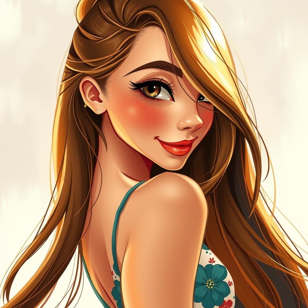 Flirty Woman in Digital Watercolor Style