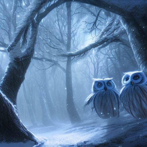Winter Owl in Tree Hollow: Matte Painting