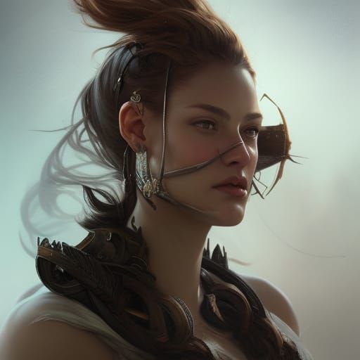 Epic Woman Warrior Portrait in Art Nouveau Style