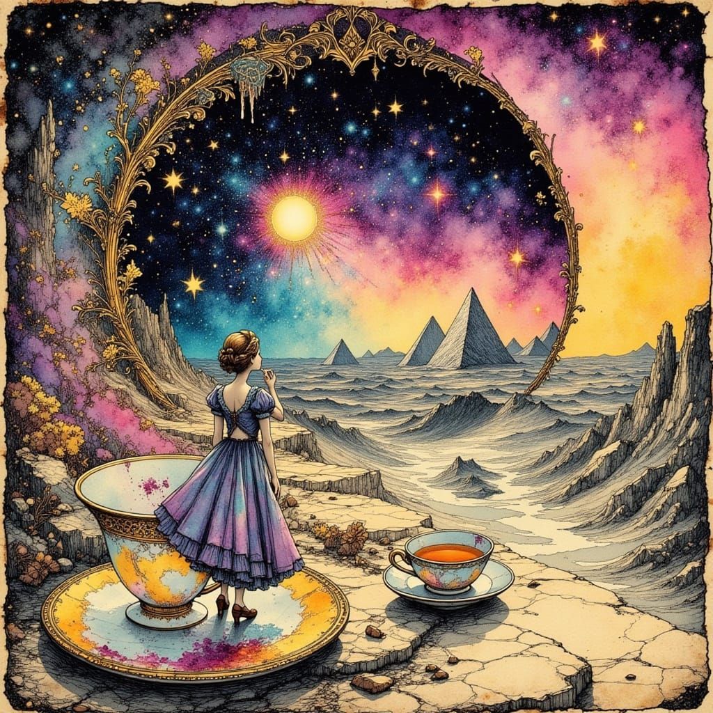 Interdimensional Tea: A Hyperrealistic Victorian Galaxy