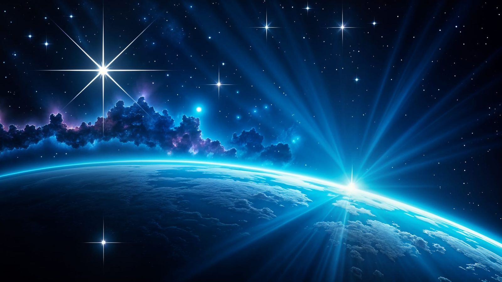 Brilliant Blue Stars and Colorful Nebula in Space