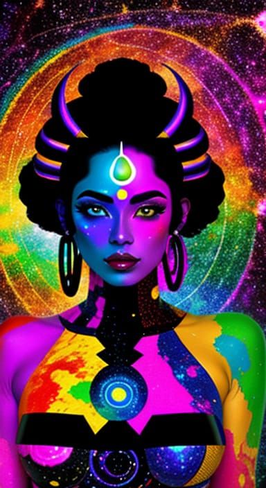 Cyberpunk Goddess in Cosmic Realistic Comic Art