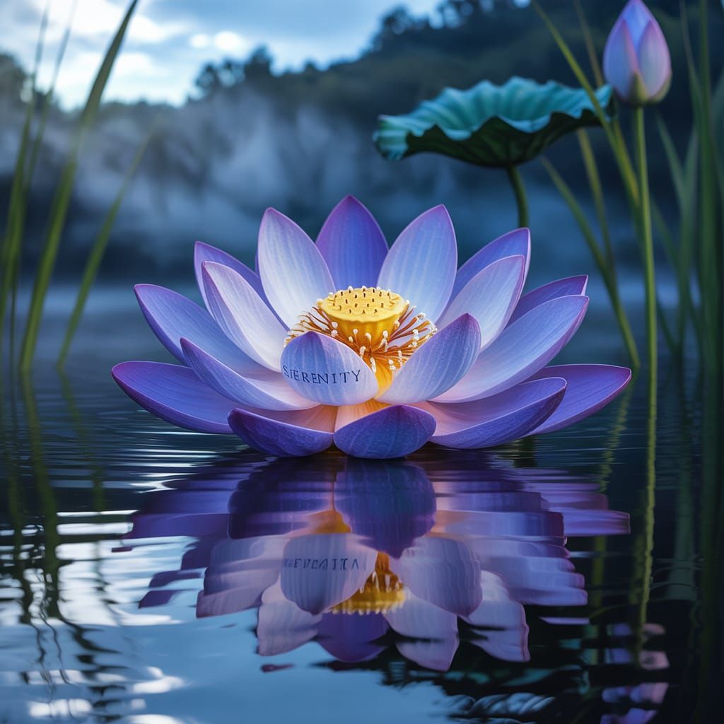 Luminous Lotus on Dark Lake in Ethereal Moonlight