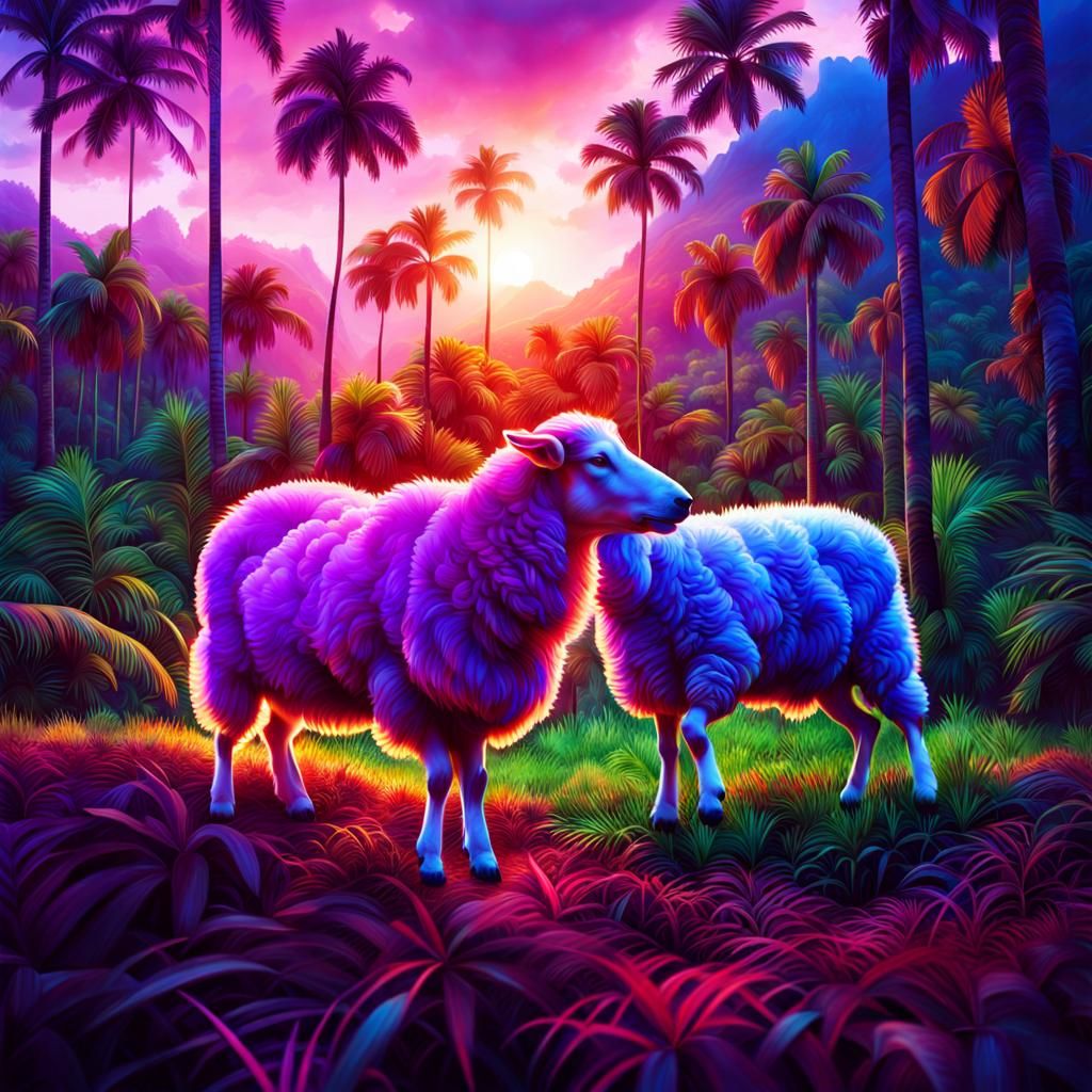 Stormy Jungle Sunrise with Chewing Gum Sheep