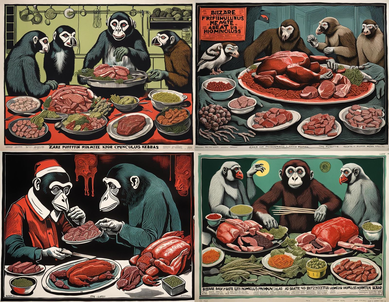 Disturbing 1970s Horror Collage as Linoprint