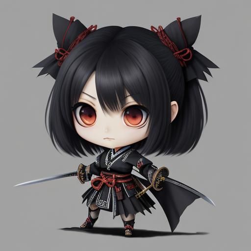 Gothic Chibi Girl with Swords: Matte Painting