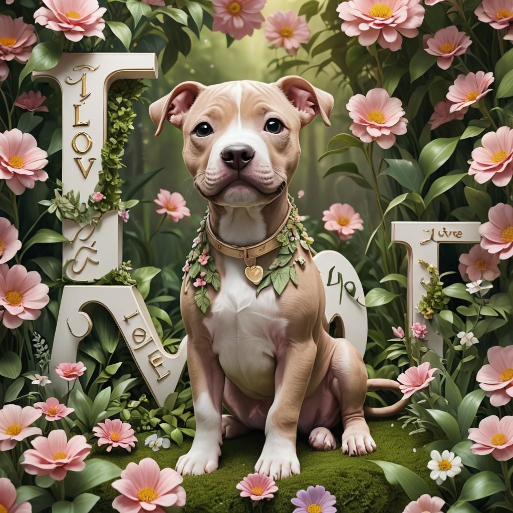 Whimsical 3D Pitbull Puppy in Enchanted Forest