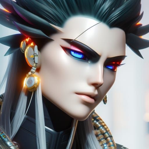 Cyberpunk Man with Cybernetic Implants in Anime Style