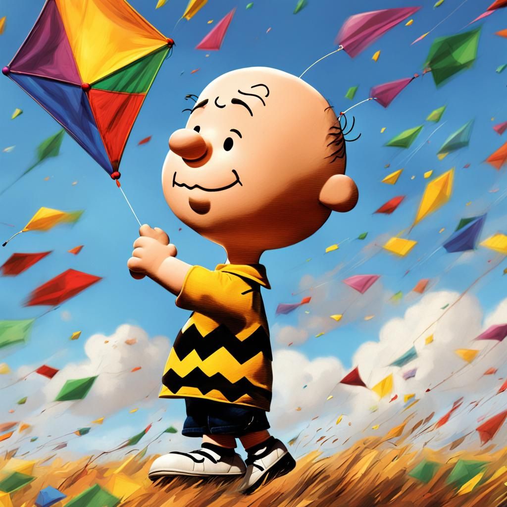 Hyperrealistic Charlie Brown Flying Kite Splash Art
