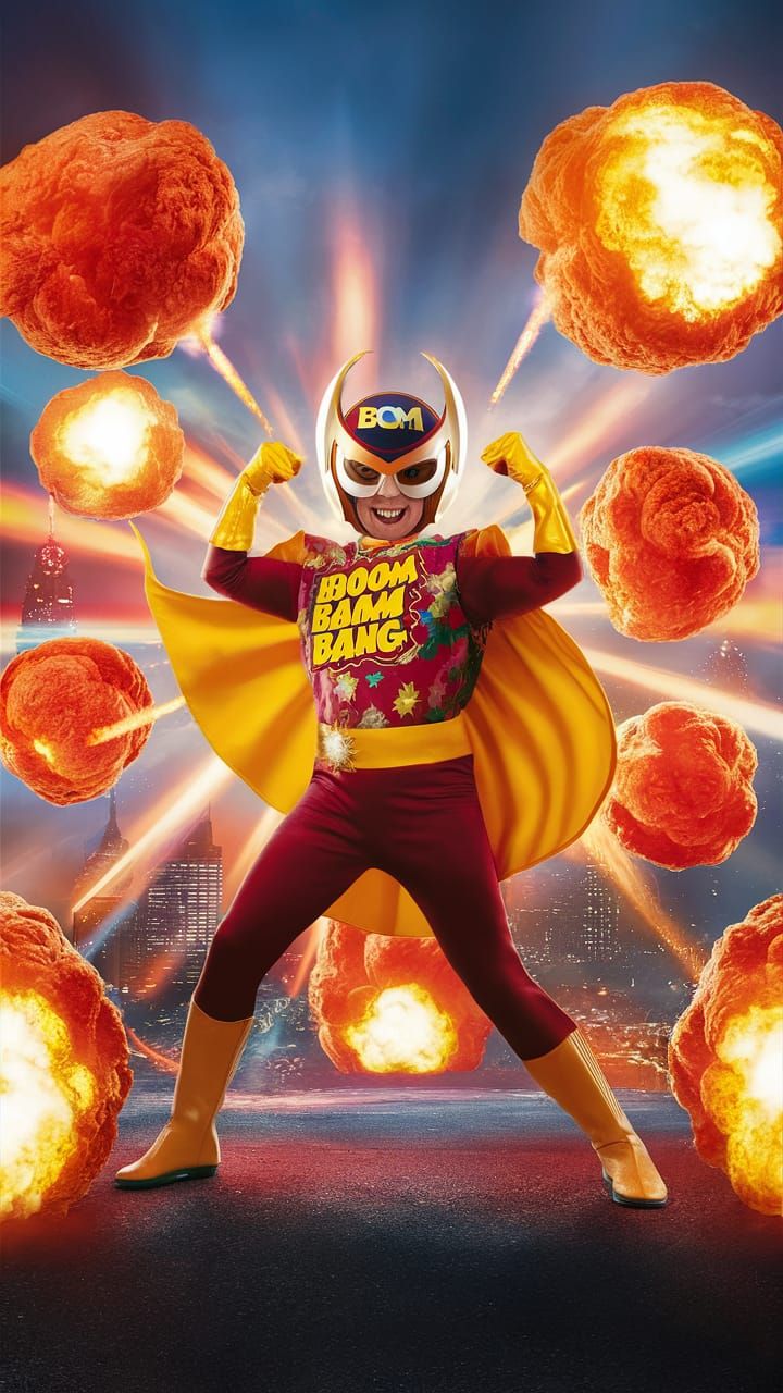 Superhero Boom Bam Bang in Explosive Comic Scene