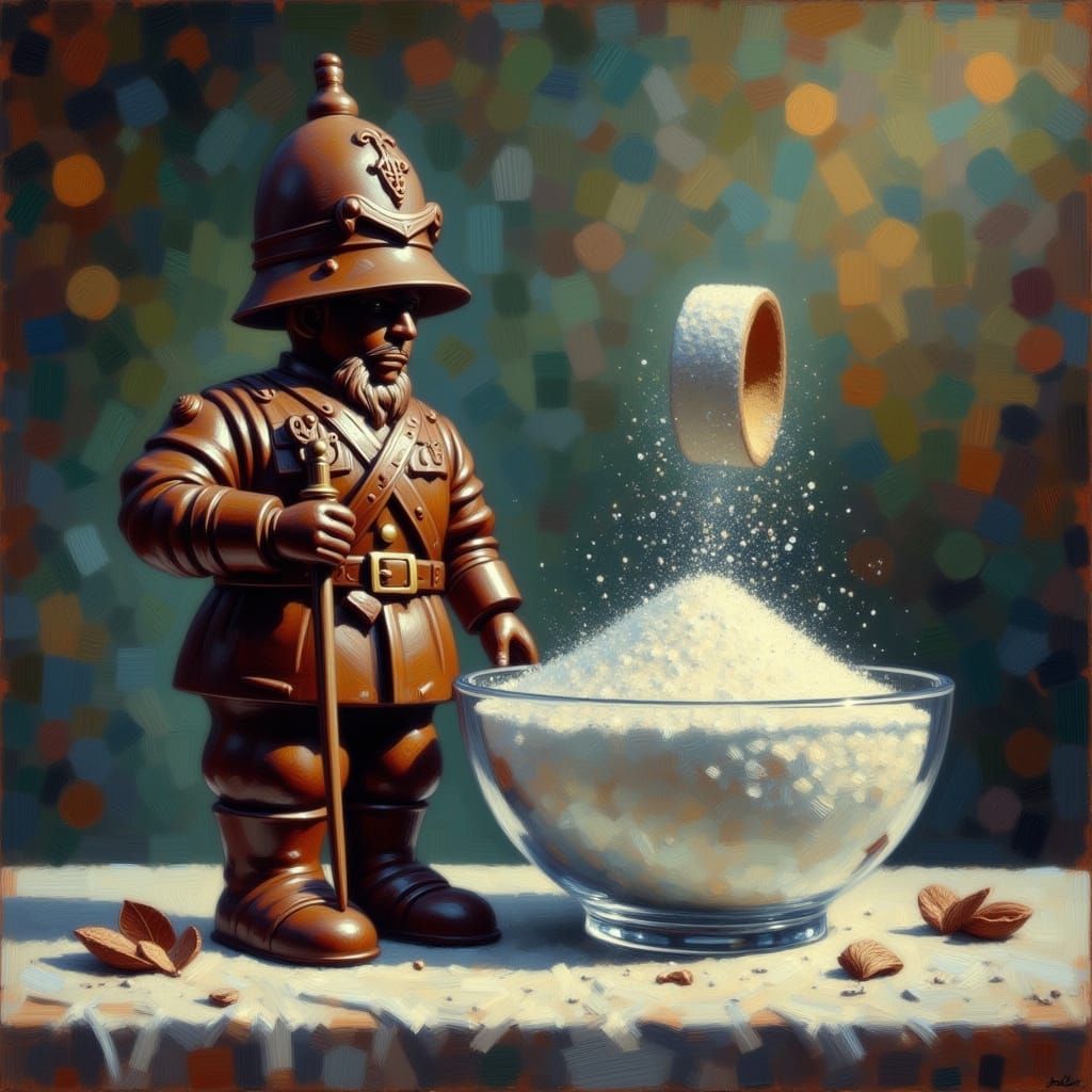 Chocolate Soldier Guards Crystal Sugar Bowl in Surreal Oil P...