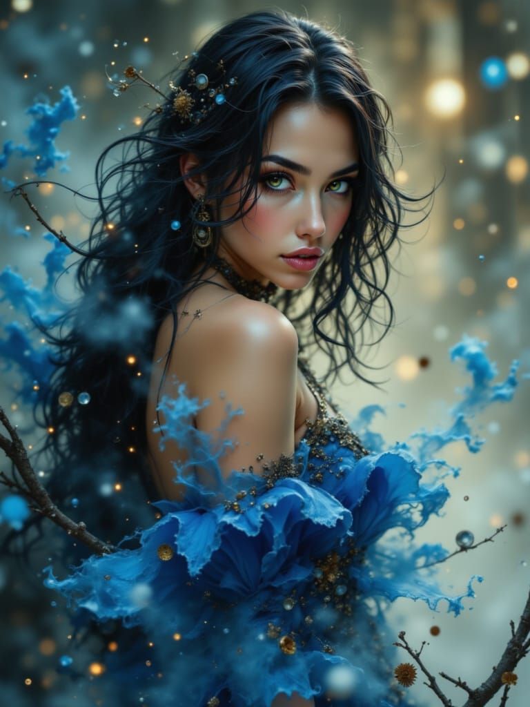 Beautiful Girl in Blue Dress, Bauhaus Style