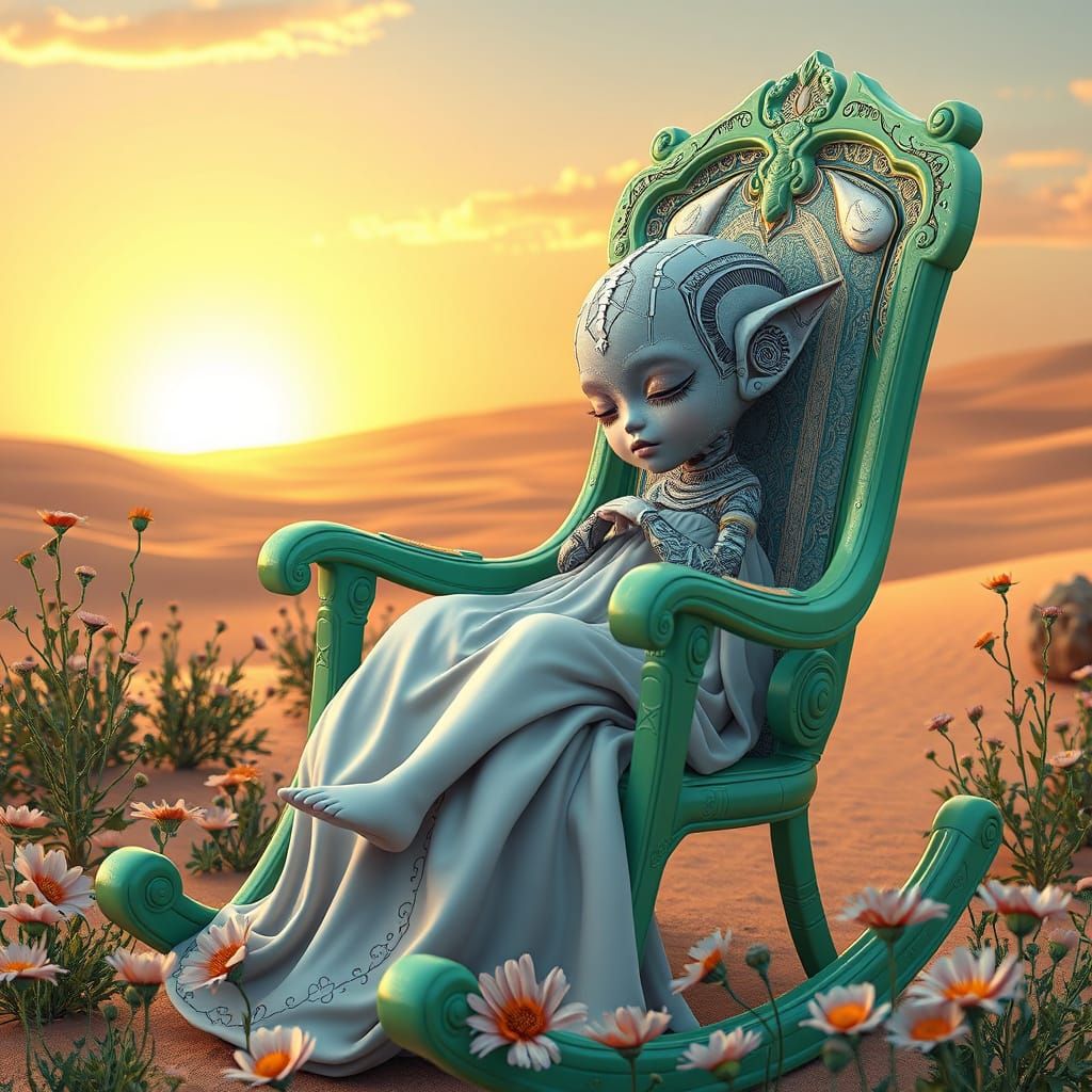 Alien Goddess Asleep in Futuristic Egyptian Landscape